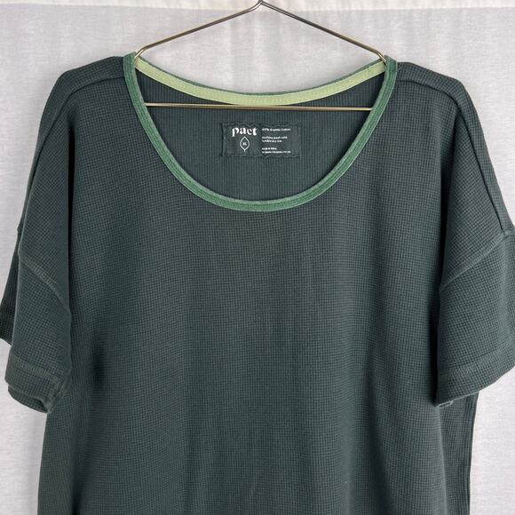 Pact Shirt Mens Waffle Knit Short Sleeve Tee Green Organic Cotton Sustainable - Picture 2 of 4